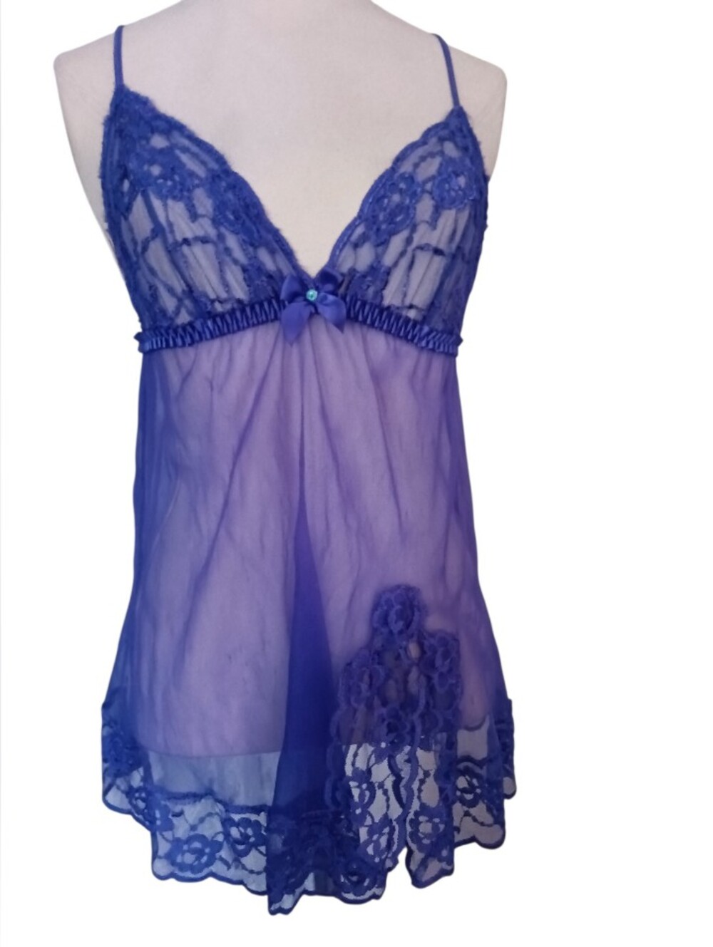 Fredricks Of Hollywood Bluish Purple Lace Mesh Babydoll Lingerie Chemise Size S
